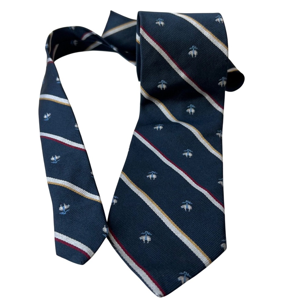 Brooks Brothers Silk Repp Tie Navy Blue Golden Fleece Stripe Made in‎ USA